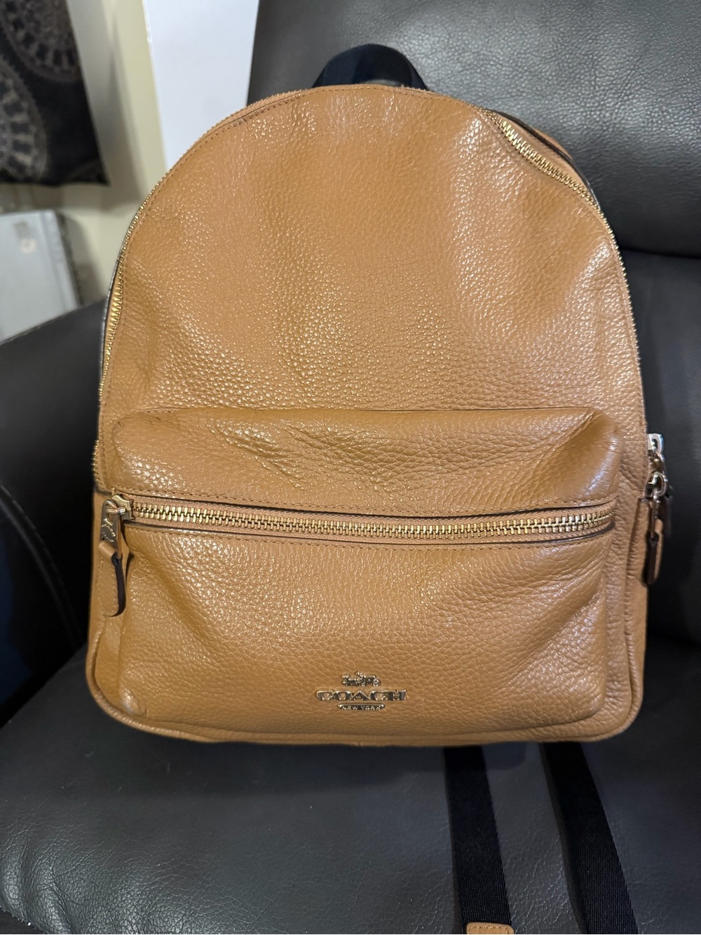 Coach Charlie Backpack Pebble in Leather F30550 Saddle Brown Size Med